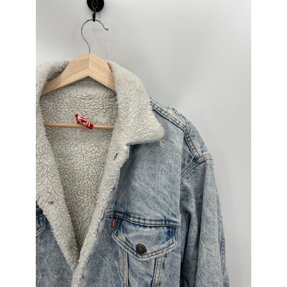 Levi's Jacket Men MEDIUM Blue 1987 Vintage Light Wash Washed Denim Sherpa Lined - Picture 4 of 16